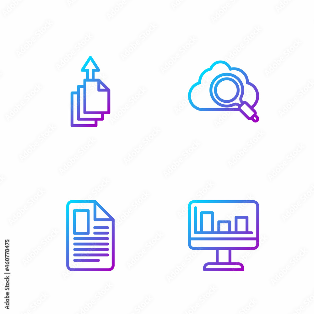 Poster set line monitor with graph chart, file document, data export and search cloud computing. gradient c
