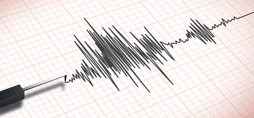Close up of an earthquake seismograph polygraph machine vector - 460778695