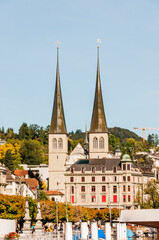 Luzern, Hofkirche, Sankt Leodegar, Vierwaldstättersee, Seeufer, Altstadt, Stadt, Altstadthäuser,...