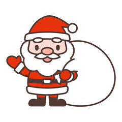 プレゼントの袋を持っているかわいいサンタクロースのキャラクター　Cute Santa Claus character holding a bag of presents
