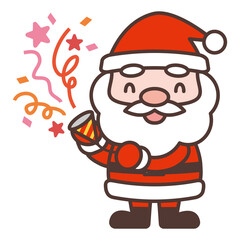 クラッカーを鳴らすかわいいサンタクロースのキャラクター　Santa Claus holding a party popper vector illustration