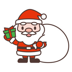プレゼントを持っているかわいいサンタクロースのキャラクター　Cute Santa Claus character holding a present