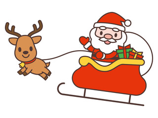 ソリに乗って飛んでいるかわいいサンタクロースのキャラクター　Santa Claus flying on a sled vector illustration
