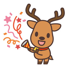 Fototapeta premium かわいいトナカイのキャラクター reindeer with party popper vector illustration