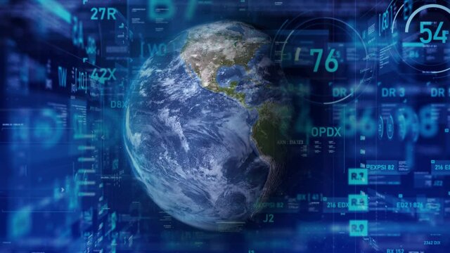 Spinning globe sphere in modern and elegant style, for the cyber and futuristic concept, rotation world, orbit earth for technology background, with a depth of field effect