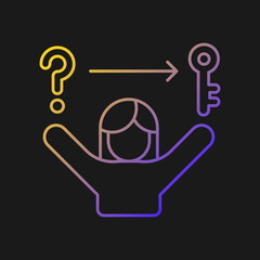 Problem solving skills gradient vector icon for dark theme. Analytical, logical skills. Evaluation and decision making. Thin line color symbol. Modern style pictogram. Vector isolated outline drawing