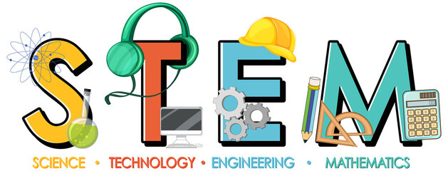 STEM logo with education and learning icon elements © GraphicsRF