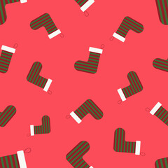Seamless pattern with christmas socks. Vector illustration with fireplace sock. Christmas or New year background.