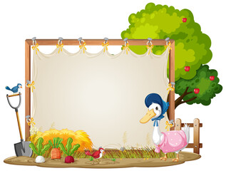 Canvas frame template in the garden scene isolated on white background