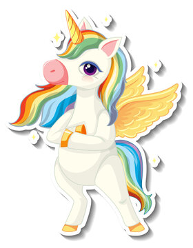 Cute unicorn stickers with a rainbow pegasus cartoon character
