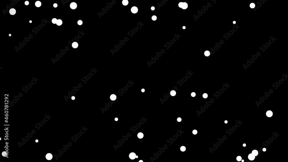 Poster representing bubbles, moving in space, isolated on black background. animation of white small circle