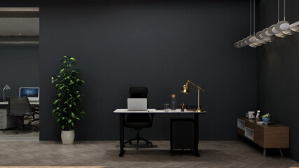 3d office minimalist room with wooden design interior