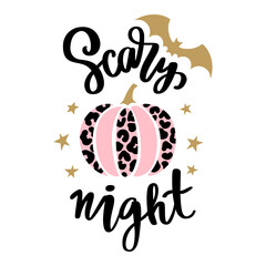 Obraz premium Cute Halloween leopard vector pumpkin illustration. Scary night. Cartoon autumn symbol