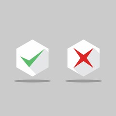 Check and wrong marks, Tick and cross marks, Accepted/Rejected, Approved/Disapproved, Yes/No, Right/Wrong, Green/Red, Correct/False, Ok/Not Ok - vector mark symbols in green and red. Isolated icon.