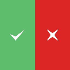 Check and wrong marks, Tick and cross marks, Accepted/Rejected, Approved/Disapproved, Yes/No, Right/Wrong, Green/Red, Correct/False, Ok/Not Ok - vector mark symbols in green and red. Isolated icon.