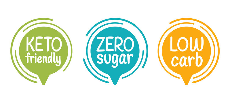 Keto friendly, Zero sugar, Low carb - food labels