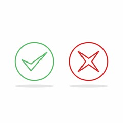 Check and wrong marks, Tick and cross marks, Accepted/Rejected, Approved/Disapproved, Yes/No, Right/Wrong, Green/Red, Correct/False, Ok/Not Ok - vector mark symbols in green and red. Isolated icon.