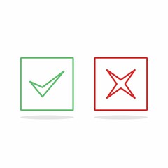 Check and wrong marks, Tick and cross marks, Accepted/Rejected, Approved/Disapproved, Yes/No, Right/Wrong, Green/Red, Correct/False, Ok/Not Ok - vector mark symbols in green and red. Isolated icon.