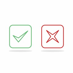 Check and wrong marks, Tick and cross marks, Accepted/Rejected, Approved/Disapproved, Yes/No, Right/Wrong, Green/Red, Correct/False, Ok/Not Ok - vector mark symbols in green and red. Isolated icon.