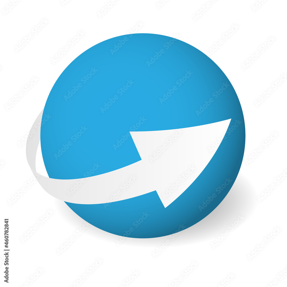 Poster loop circle arrow icon around sphere. abstract symbol. simple 3d vector sign with dropped shadow.