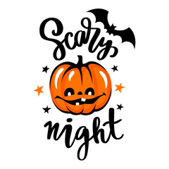 Halloween pumpkin face illustration. Cartoon vector character. Funny autumn symbol.