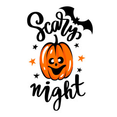 Halloween pumpkin face illustration. Cartoon vector character. Funny autumn symbol.