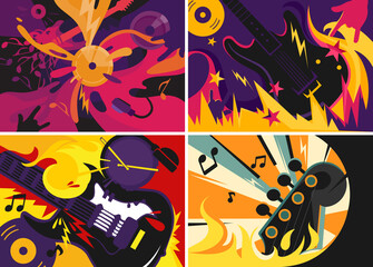 Collection of rock music banners. Placard designs in abstract style.