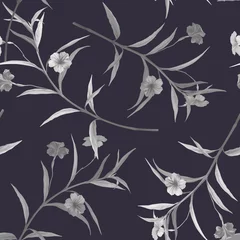 Afwasbaar fotobehang Floral seamless pattern, black and white ruellia tuberosa flowers © momosama