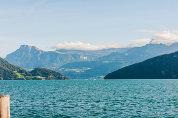 Weggis, Vierwaldstättersee, Seeufer, See, Schifffahrt, Seerundfahrt, Schiff, Uferweg, Wanderweg, Bürgenstock, Alpen, Klewenalp, Sommer, Herbst, Luzern, Schweiz