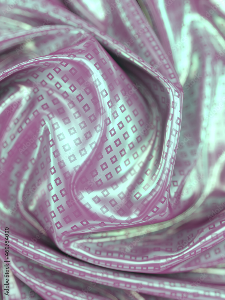 Poster fluttering fabric with a sparkling pattern of shiny rhombuses. luxury smooth background. 3d render d