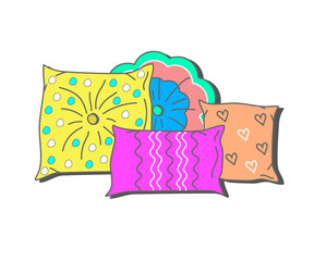 Pillow on a white background. A set of various decorative pillows. Vector illustration.