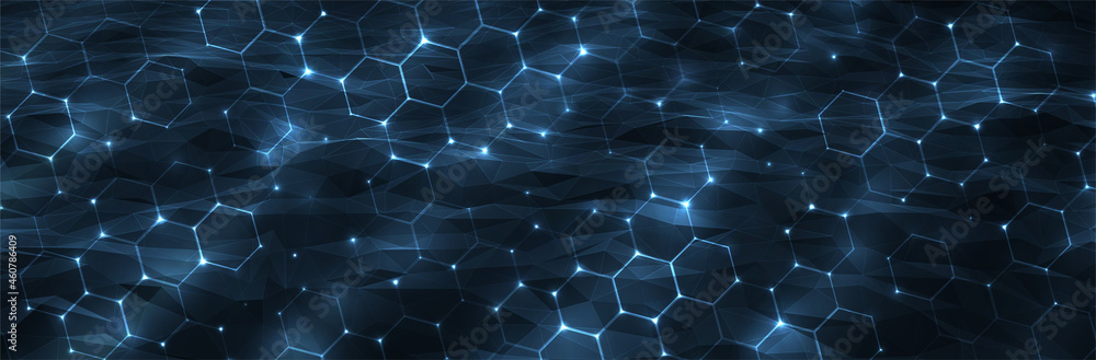 Poster futuristic hexagon background. blue hexagonal pattern. modern vector illustration