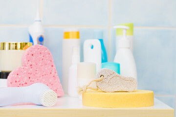 Obraz na płótnie Canvas Cosmetic products in bathroom