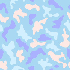Colored baby camouflage seamless pattern. Urban fashion clothing style. Splashes camo in children's coloring, repeat print. Pastel colors texture. Textile design. Stock Vector  