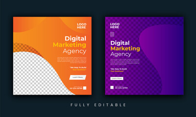 Digital marketing social media post. Social media template. Instagram post template banner. Digital business marketing banner. Square flyer template design