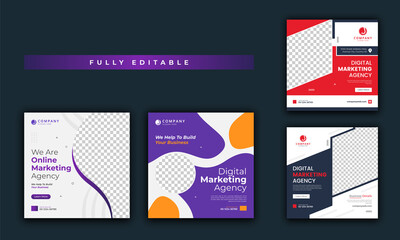 Digital marketing social media post. Social media template. Instagram post template banner. Digital business marketing banner. Square flyer template design
