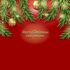 Merry Christmas and Happy New Year. Background with pine.