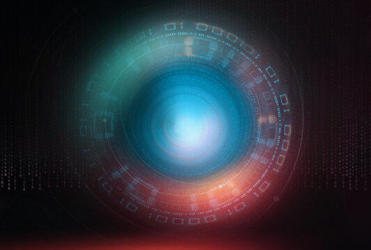 3D pattern of round circular binary code background, digital data transmission effect.