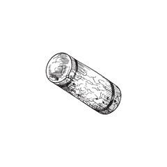 Monochrome wine bottle cork, sketch hand drawn vector illustration isolated.