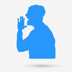 Man screams silhouette isolated object. Vector illustration.