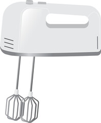 Vector illustration of home mixer for food preparation. Household hand electric tool. White blender.