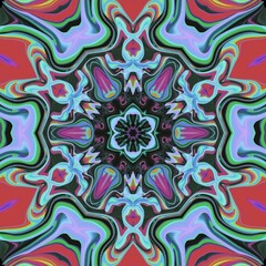 Obraz premium Trendy floral energy kaleidoscope meditation spiritual practice cyber art party graphic trippy mandala
