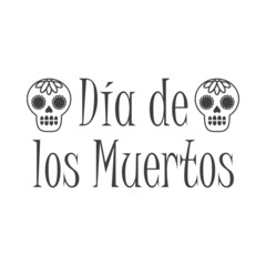 Banner con texto Día de los muertos en español con calavera en fondo gris
