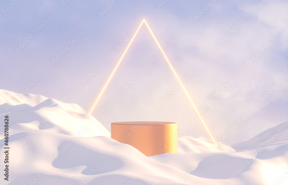Aufkleber abstract winter landscape scene with product stand and neon light. 3d rendering.