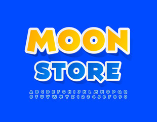 Naklejka na ściany i meble Vector modern Sign Moon Store. Bright Blue Font. Creative Alphabet Letters and Numbers set