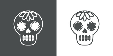 Logotipo con calavera del Día de los muertos en fondo gris y fondo blanco	