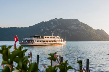 Weggis, Vierwaldstättersee, Seeufer, See, Schifffahrt, Seerundfahrt, Schiff, Uferweg, Wanderweg,...