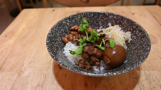 A bowl of Taiwanese pork braised rice.