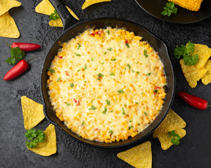 Korean Corn Cheese in cast iron skillet frying pan