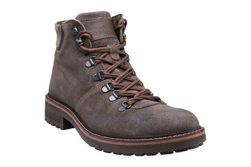 brown brutal boots made of nubuck leather, with a protector on the sole, on a white background